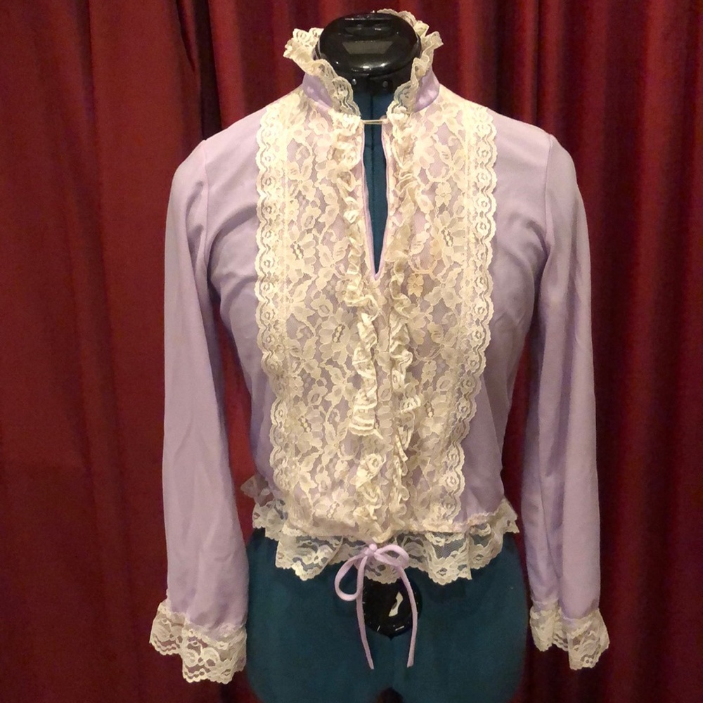Vtg high-collar lavender lace blouse